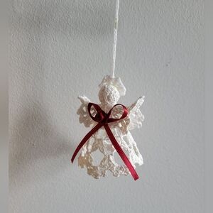 Vintage Handmade White Starched Crochet Angel Ornament